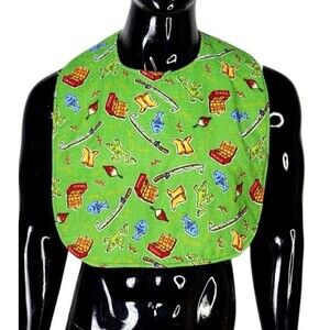 Vintage Handmade Fishing Special Needs Drool Feeding Neck Chest Large Cloth Bib